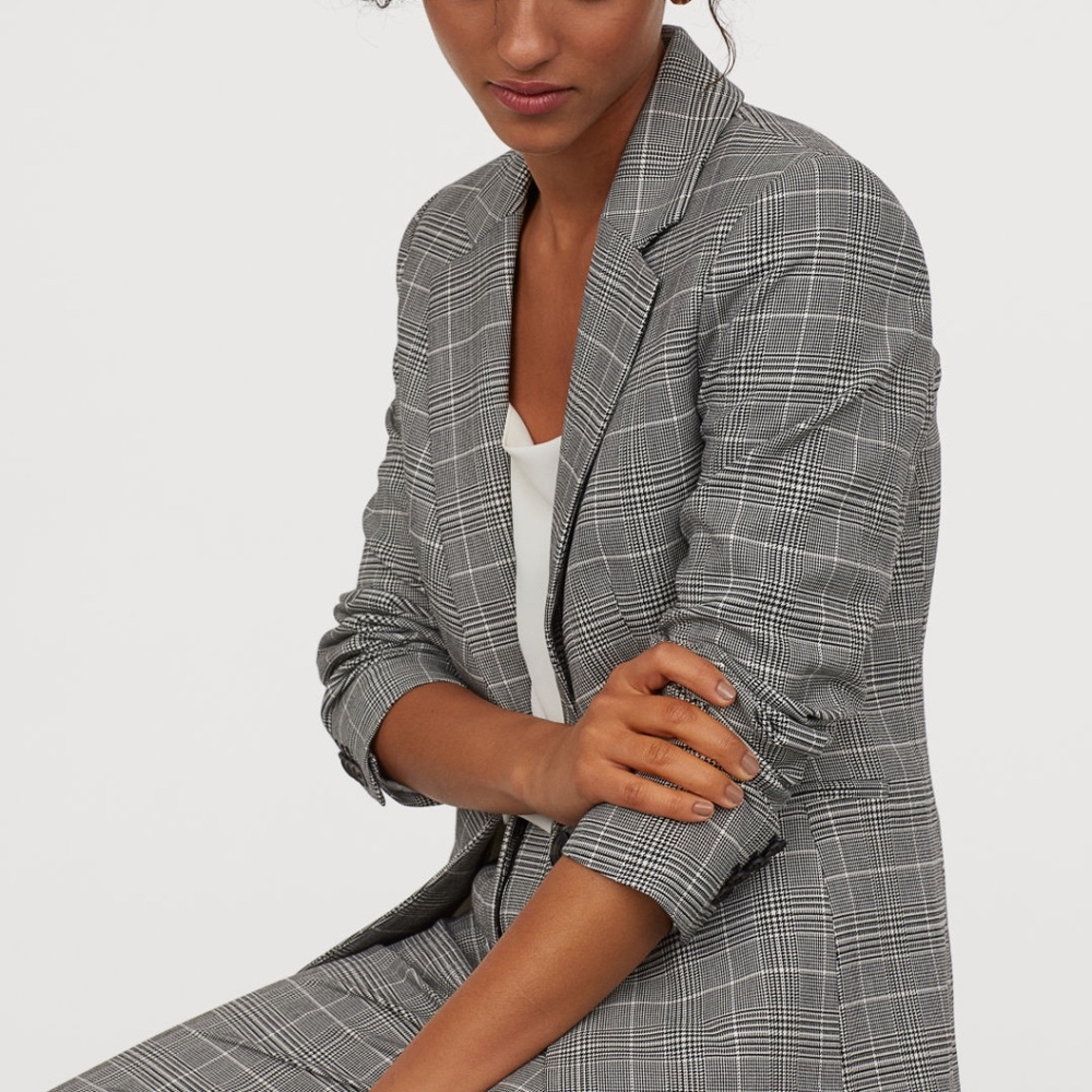 H&M Gray Single Breasted Plaid Blazer Jacket NWT